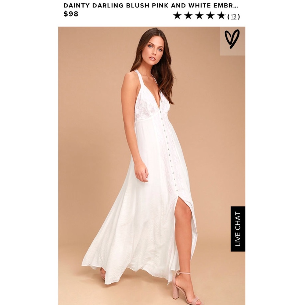 Lulu’s white maxi & pink embroidery XS